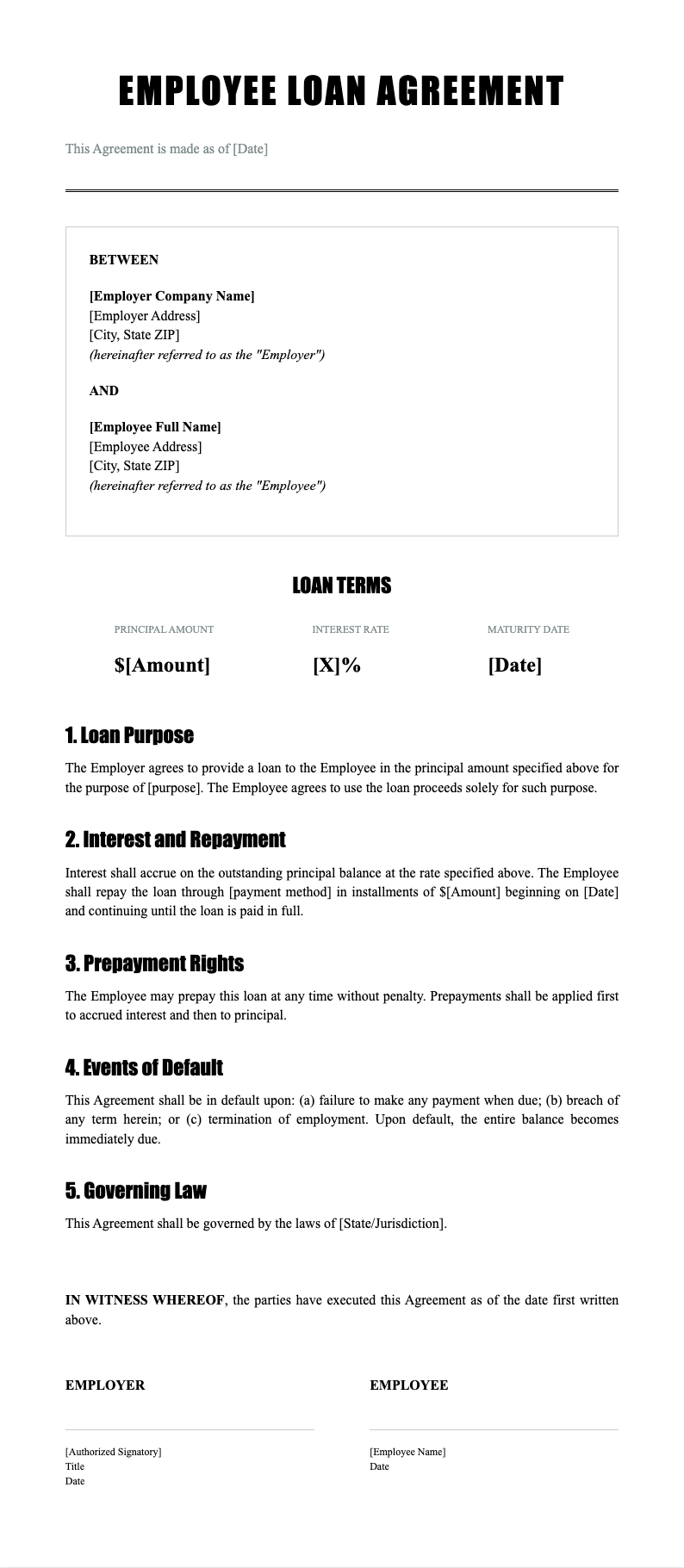 Precise Neutral Employee Loan Agreement